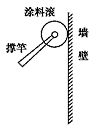 如图是给墙壁粉刷涂料用的“涂料滚”的示意图。使用时用撑竿推着粘有涂料的涂料滚沿墙壁上下缓缓滚动，把涂料均匀地粉刷到墙上。撑竿的重量和墙壁的摩擦均不计，而且撑竿足够长