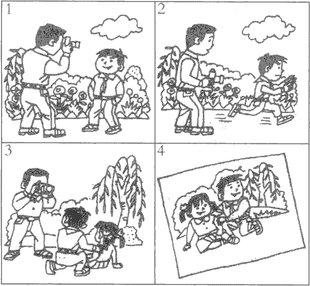 请你以《最美的照片》 为题,把图画上的内容写清楚,写完整.看图写话.